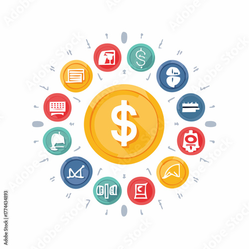 為替レートと通貨を表す金融アイコンセット