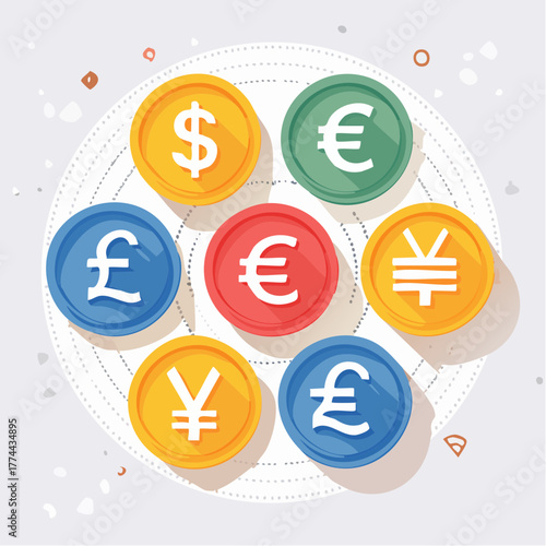 為替レートと通貨を表す金融アイコンセット