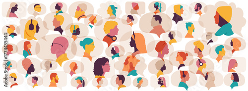 Colourful set of people in chat bubbles. 