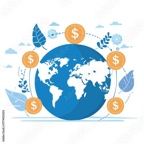 グローバルな資産運用と経済成長を表すベクター