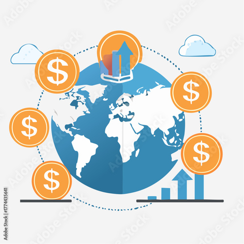 グローバルな資産運用と経済成長を表すベクター