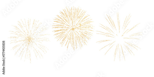 Set of golden firework texture, thin stroke lines isolated on white