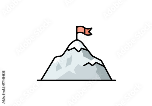 Mountain Peak with Flag: Achieving Goals and Success.