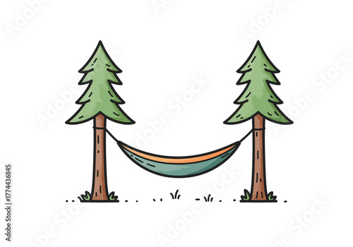 Hammock Relaxation Between Trees in Nature Illustration.