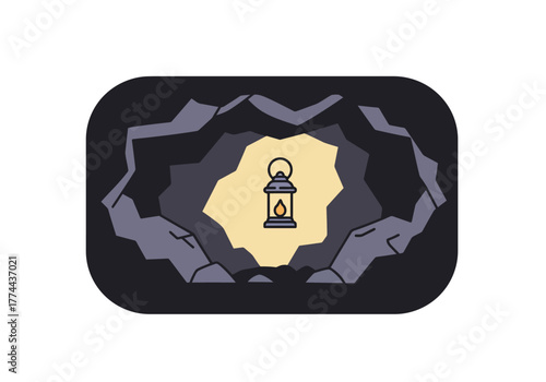 Cave Entrance with Lantern Light Illustration.