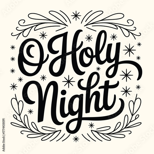 Elegant O Holy Night vector art with decorative star elements.