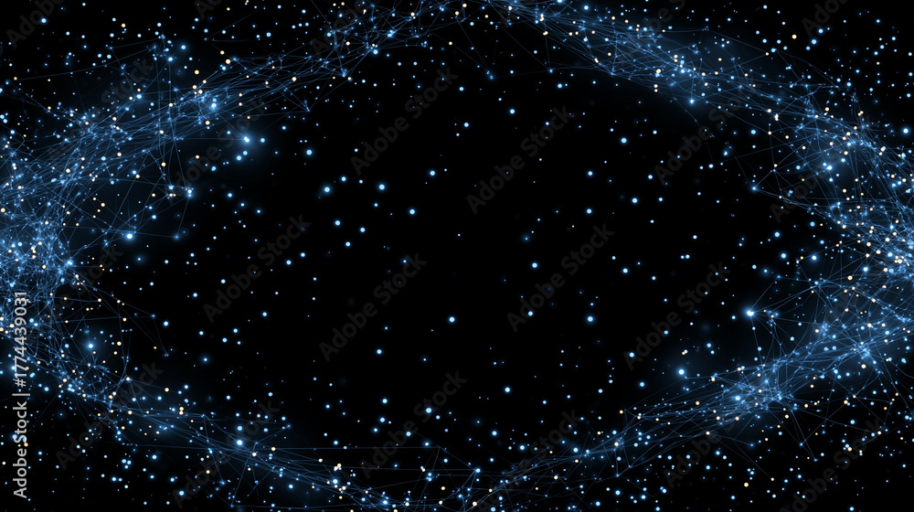 Fototapeta premium Celestial Swirl: An immersive image of a swirling, cosmic phenomenon, with sparkling particles against a vast expanse of darkness. evoking mystery and wonder of space