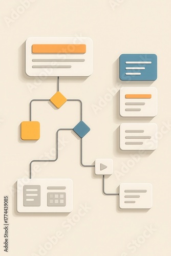 Abstract workflow automation flowchart in minimal isometric style