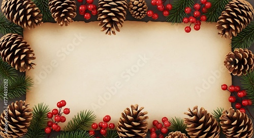 Pine Cone Paper Frame with Berries and Branches