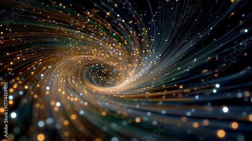 Swirling Lights and Particles: A mesmerizing abstract composition showcases a spiral of light, creating a sense of energy and movement