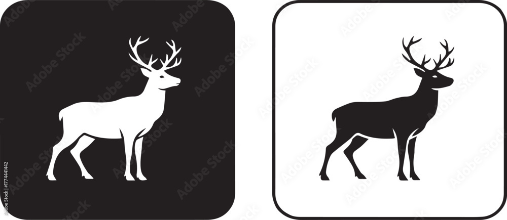 Naklejka premium Black and white stag deer silhouette icon set for logo design and graphic resource
