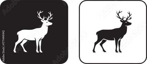 Black and white stag deer silhouette icon set for logo design and graphic resource