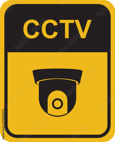 Yellow and Black Security Camera Warning Sign Vector