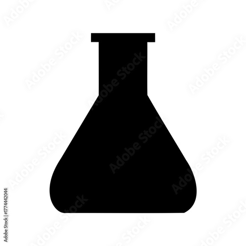 Black silhouette of Erlenmeyer flask, laboratory glassware and scientific equipment
