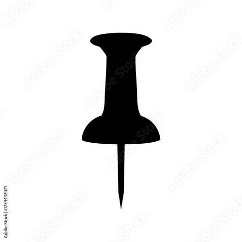 A black push pin silhouette against a white background perfect for reminders