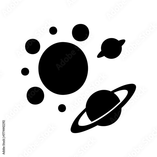 Celestial bodies in black and white representing space exploration and astronomy