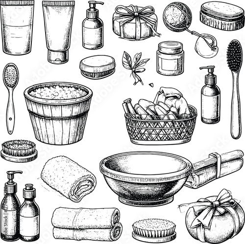 Vintage Bath and Body Care Tools Vector 