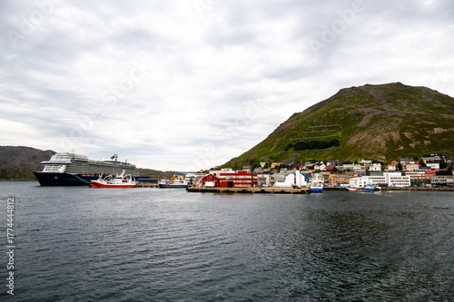Honningsvag Harbor in Northern Norway with Colorful Houses and Fishing Boats