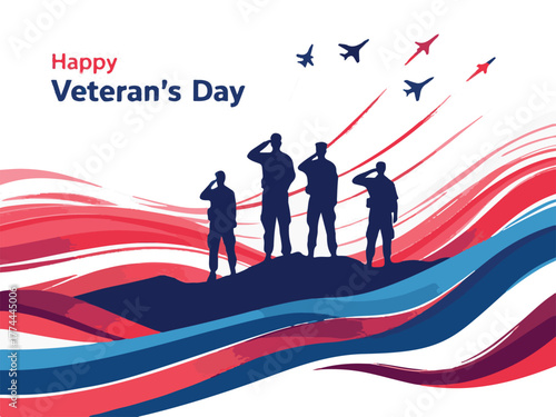 Happy Veterans Day Poster with Jets Flying - Honoring All Who Served 