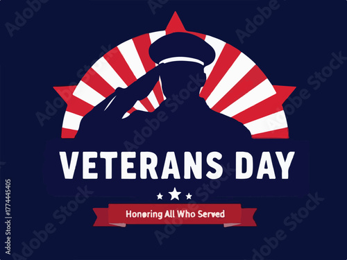 Happy Veterans Day Soldier Saluting with American Flag Design