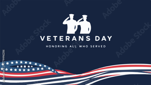 Happy Veterans Day Soldier Saluting with American Flag Design