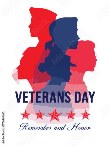 Veterans Day Illustration with Silhouettes and Remember and Honor Message