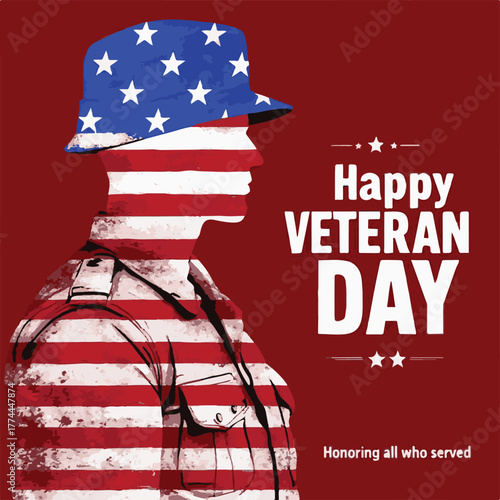 Happy Veterans Day Soldier Saluting with American Flag Design