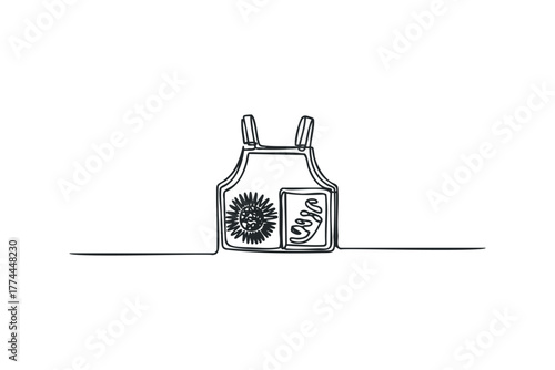 Continuous line drawing of apron with sunflower and pocket detail