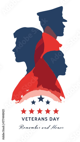 Veterans Day Illustration with Silhouettes and Remember and Honor Message