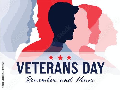 Veterans Day Illustration with Silhouettes and Remember and Honor Message