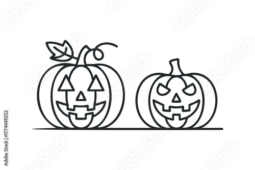 Two stylized pumpkins with carved faces