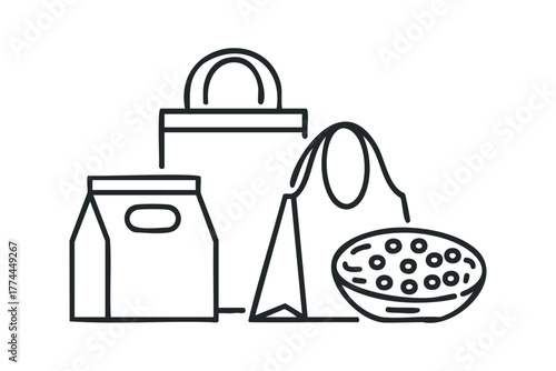 Shopping bags and bowl icon with food