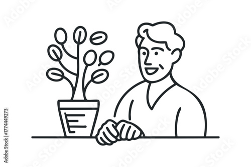 Person with Potted Plant Smiling