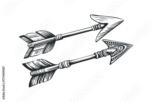 Ornate arrowheads with feathered fletching and decorative shafts