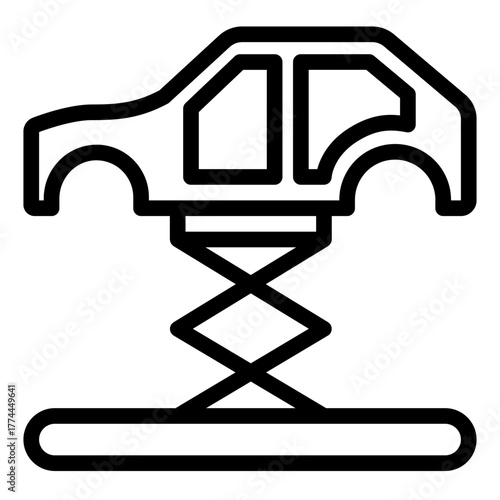 Car frame lifted by crane line icon, car parts concept. Vector graphics. Car lift sign on white background, style icon mobile or web design.