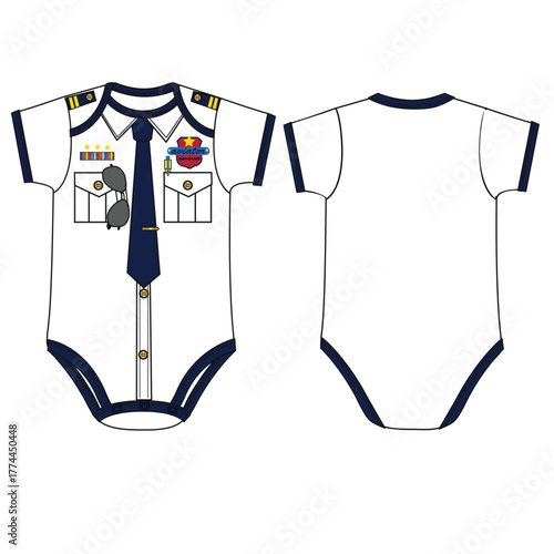 baby boy fashion little police bodysuit print vector