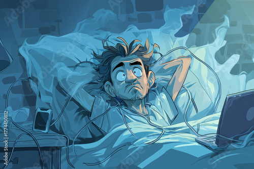 man wired in bed