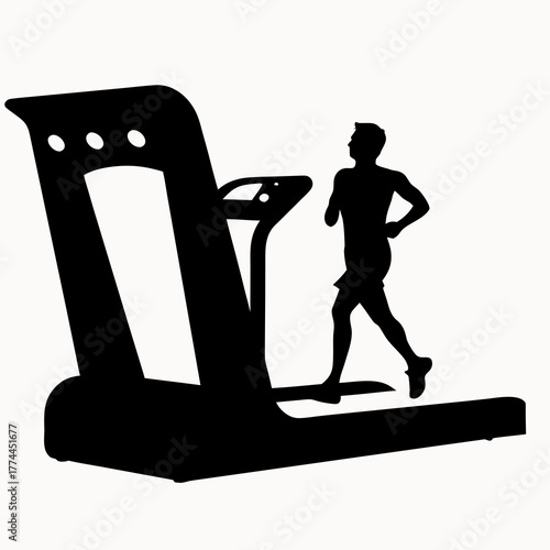Silhouette of a man running on a treadmill in a gym for fitness and exercise routine indoors workout