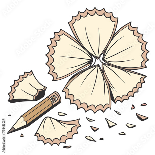 A sharpened pencil creating a beautiful flower shape from wood shavings