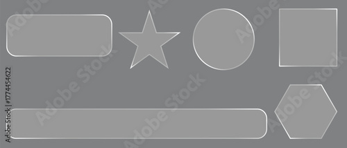 Set of gray geometric shapes with star, circle, and polygons