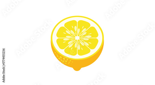 A vibrant illustration of a fresh yellow lemon, sliced in half to show its juicy segments and bright internal structure.