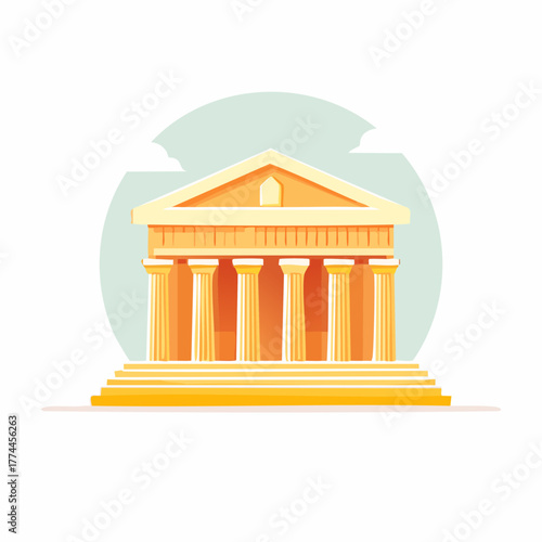 Ancient Greek Temple Facade with Columns and Pediment.