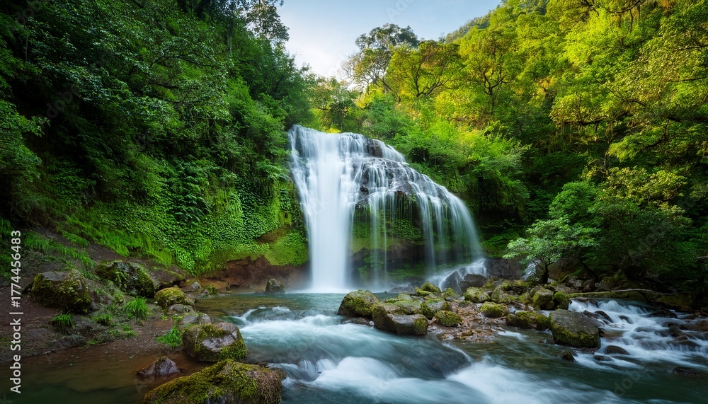 Obraz premium Majestic Waterfall Amidst Lush Green Forests For Nature Travel And Adventure Photography