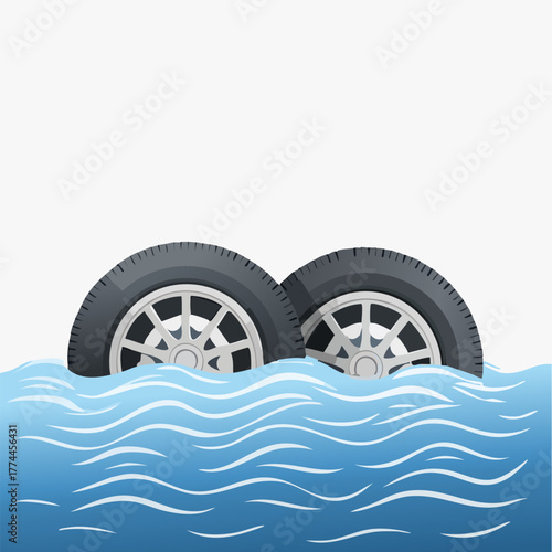 Car Tires Submerged in Water - A Visual Representation of Flooding.