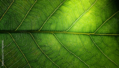 Close Up Glowing Vein Of Green Leave Texture
