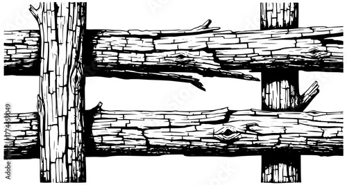 Rustic wooden fence section illustration, perfect for farm, ranch, or countryside designs and projects