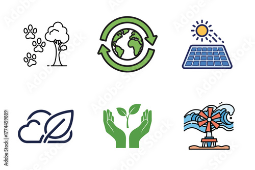 Sustainable Living and Eco-Friendly Green Energy Icons