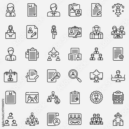 Collection of Human Resource and Business Icons Representing Various Professions and Concepts