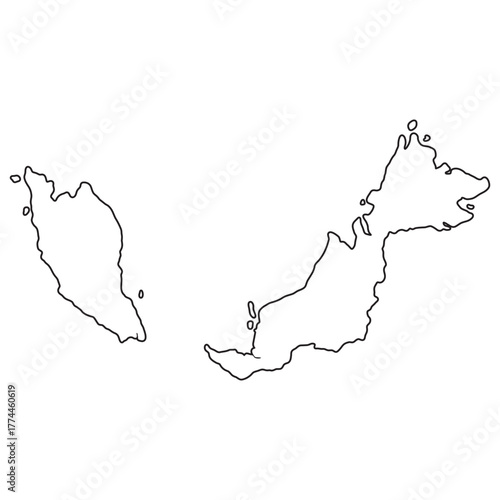 Malaysia outline map with Peninsular and Borneo regions separated clearly