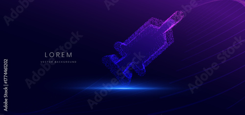 Particle glowing Syringe icon on dark background. Technology futuristic medical concept.